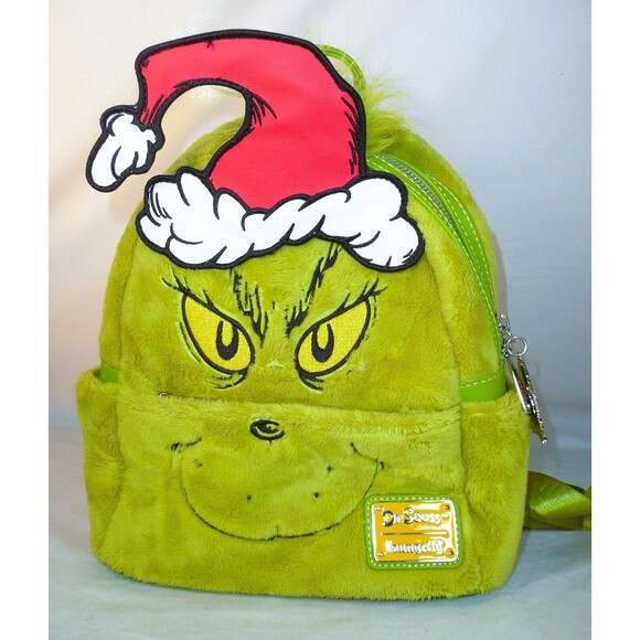 Loungefly Grinch Santa Hat Christmas Cosplay Plush Backpack Removable Hat RARE main image 15